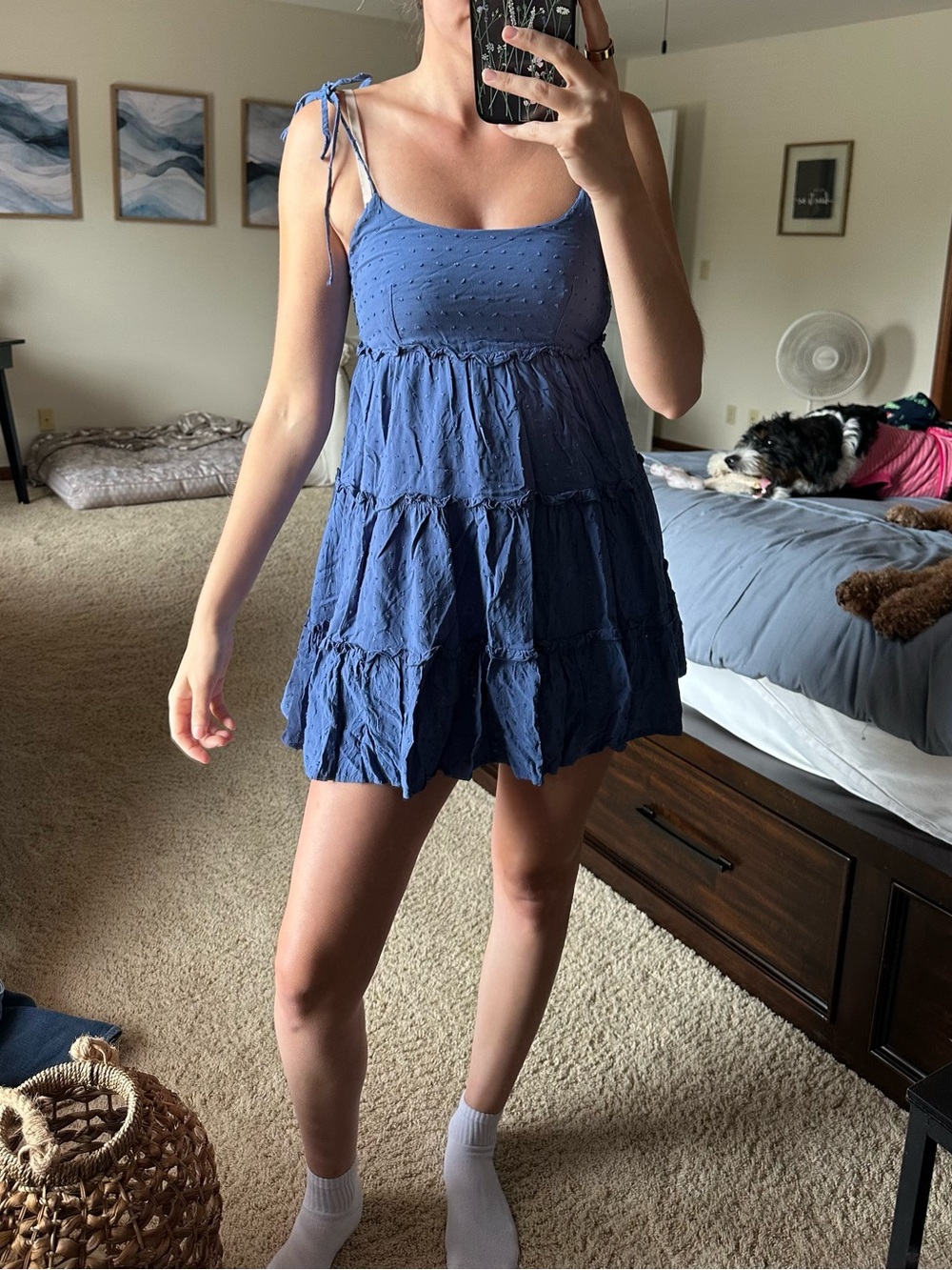 Blue Tie-Shoulder Tiered Babydoll Chemise